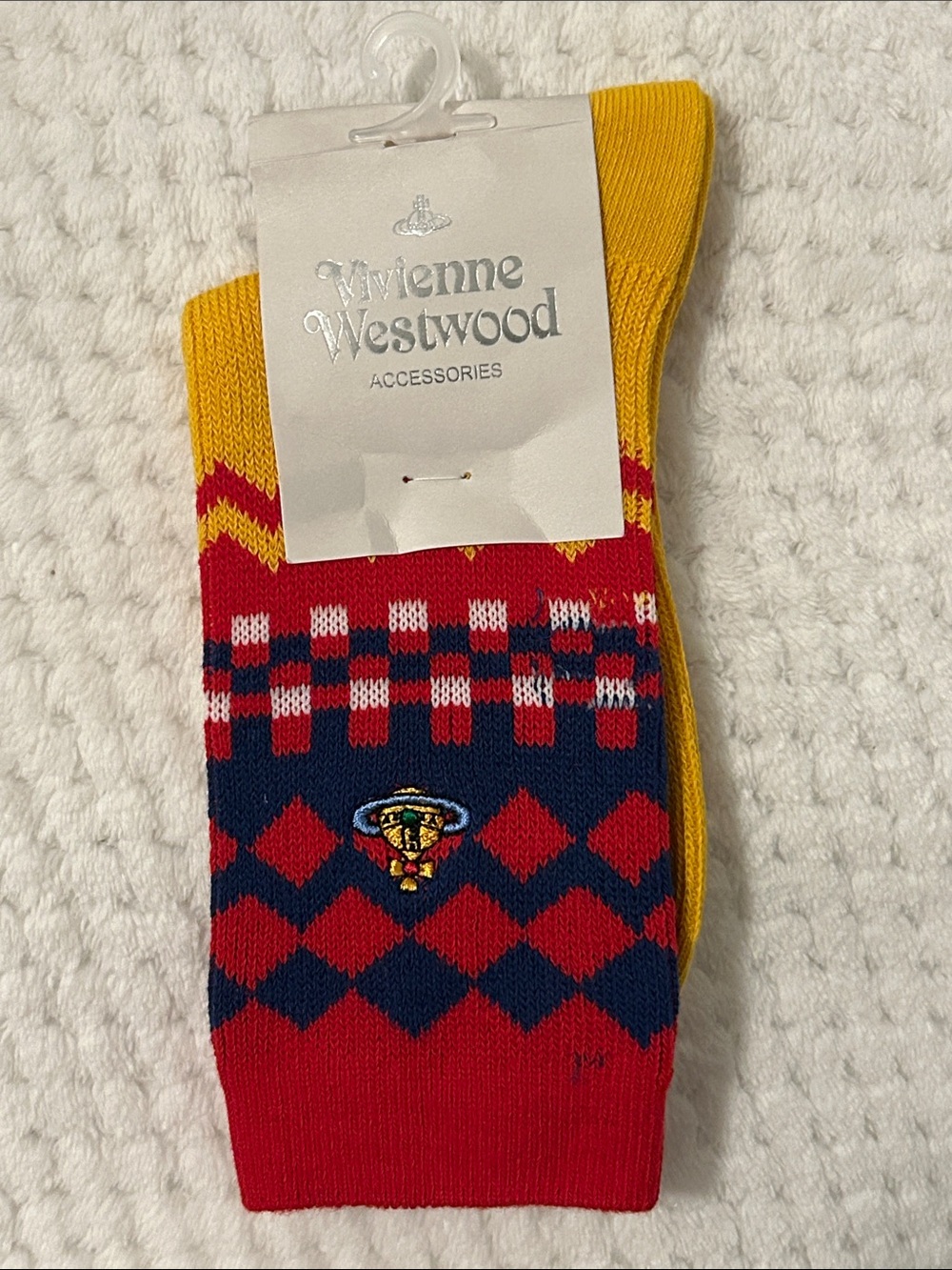 Vivienne Westwood Women’s Argyle Crew Socks in Red, Navy & Yellow - Medium (6-8)